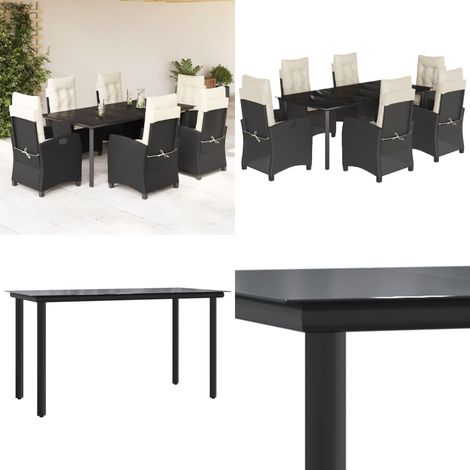 7-tlg. Garten-Essgruppe mit Kissen Schwarz Poly Rattan - Gartentisch - Gartenstuhl
