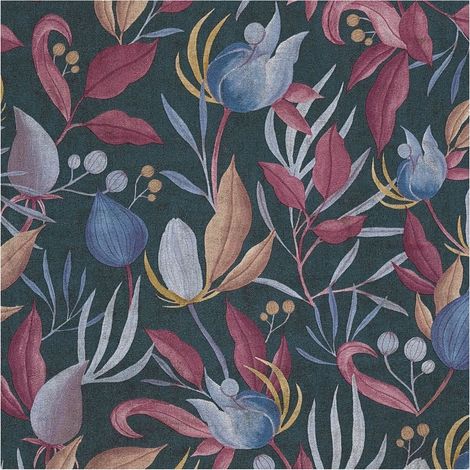 Flowers wallcovering wall Profhome 790623 hot embossed non-woven wallpaper slightly textured with floral ornaments matt blue grey blue purple yellow orange 5,33 m2 (1/5)