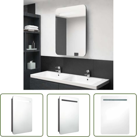 The Living Store LED-Bad-Spiegelschrank Glänzendes Grau 60x11x80 cm - LED-Spiegelschrank - Badezimmermöbel - Wandspiegel - Kosmetikspiegel - Make-up-Schminkspiegel (1/5)