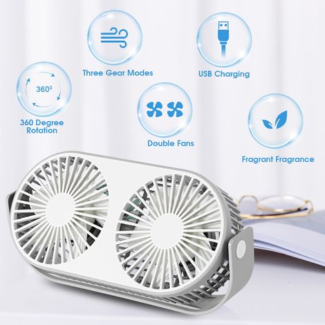 Ventilateur de bureau USB à double tête avec 3 vitesses, ultra-silencieux, rotation à 360° (haut et bas) - idéal pour une utilisation à domicile (1/5)
