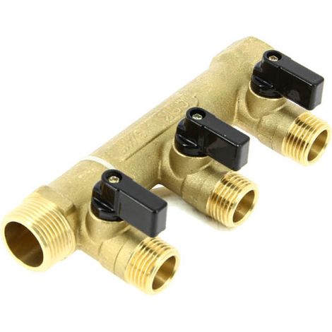GRK – Collecteur 3 sorties 15-21 – Entraxe 50mm Mâle Femelle 3/4-3 – Laiton CW617-N – Joint torique EPDM – Grenaillage