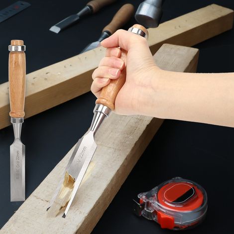 Ciseau à bois en acier Cr V de 22 mm (0,87 po) à manche en bois, outil de menuiserie à lame tranchante (1/5)