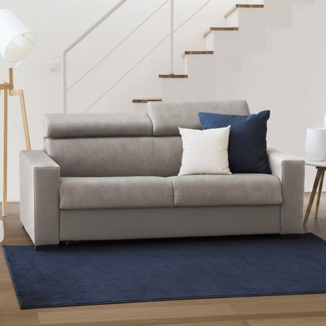 Talamo Italia - Divano letto 2 posti Alinia, Sofà apertura girevole, Poggiatesta regolabili e Braccioli slim, 100% Made in Italy, Cm 160x95h85, Tortora (1/5)