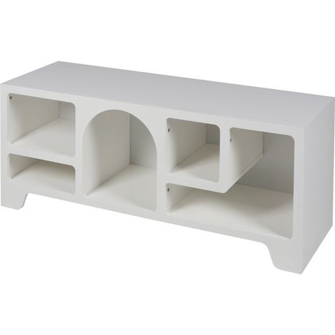 Meuble TV à 5 compartiments Blanc - Niches design organique - 120 x 40 x H 50 cm - Livraison gratuite
