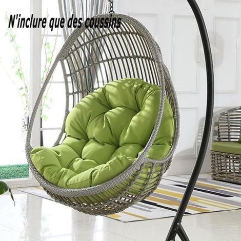 Cuscino per sedia sospesa a forma di uovo – Lavabile – Spessore 10 cm – Dimensioni 120x80 cm – Per uso interno ed esterno – Verde. Sedie non incluse. (1/4)