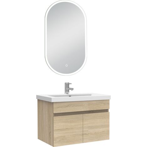 Océan meubles simple vasque 60cm vasque + miroir lumineux Chêne Wotan (1/4)