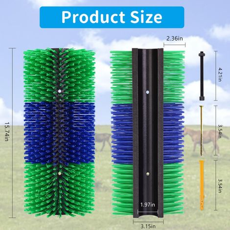 Brosse de Grattage pour Chevaux Vaches et Animaux de Ferme - Brosse Anti-Démangeaison et de Massage pour Poteau et Enclos - Vert et Bleu (1/5)