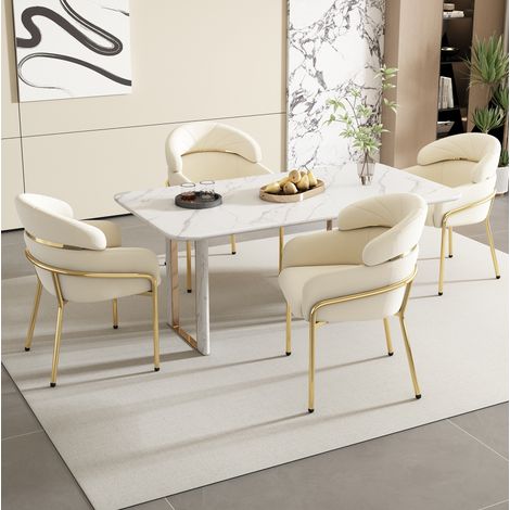 Lot de 4 chaises de salle à manger 57x54x79 cm velours beige, pieds métal stables – MEUBLIV (1/5)