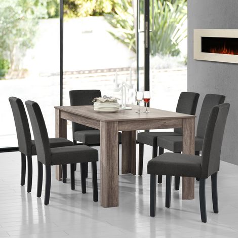 Set de comedor Kramfors mesa con 6 sillas rústico MDF textil 140 x 90 x 77 cm - Roble antiguo y Gris oscuro [en.casa] (1/5)