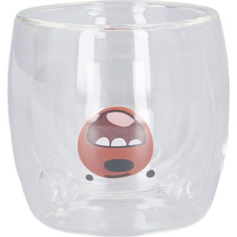 Mug en Verre à Double Paroi 250ML Résistant à la Chaleur avec Design Ours Mignon pour Café, Bureau, Maison ou Cadeau - Ours Rouge (1/5)