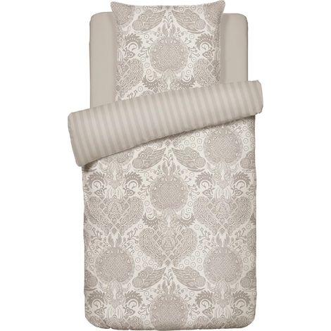 Parure de Lit Housse de Couette + 1 Taie d'oreiller Linge de Lit en Satin de Coton 140 x 220 cm + 50 x 70 cm Arles, Taupe (1/4)