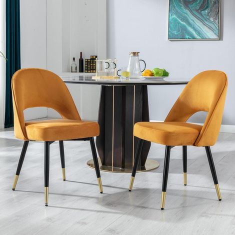 Esszimmerstühle 2er Set Samt Gelb mit Metallbeinen, Polsterstühle für Wohnzimmer (1/5)