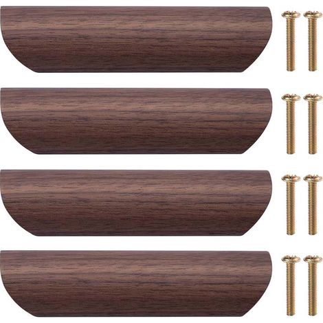 Poignée de Meuble en Bois 4Pcs Poignée de Tiroir Bouton de Porte Cuisine Poignées de Placard en Bois pour Cuisine Armoire Commode Tiroir, 96mm Distance Entre les Trous (Noyer Noir) (1/5)