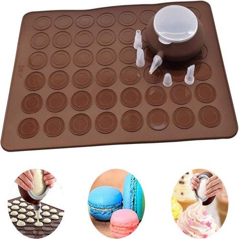 Tapis De Cuisson Pour Macarons - Silicone - 48 Alvéoles - 39,3 X 28,8 Cm - Pour Pâtisserie Et Décoration - Lot De 1 Tapis + 1 Stylo + 4 Poches À Douille + 1 Capuchon (1/5)