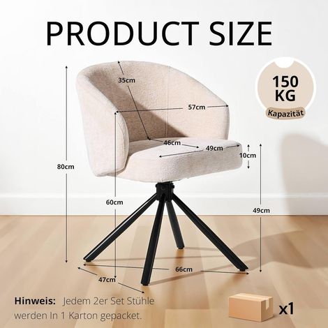 Drehstuhl mit Armlehnen, 360° drehbar, bis 150 kg, Samt, Beige (1/5)