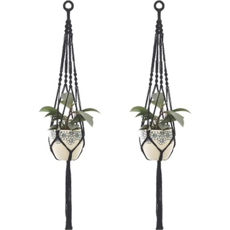 2er Set Makramee Blumenampel Baumwollseil Hängeampel Blumentopf Pflanzen Halter Aufhänger für Innen Außen Decken Balkone Wanddekoration - 41 Zoll, 2 Beine