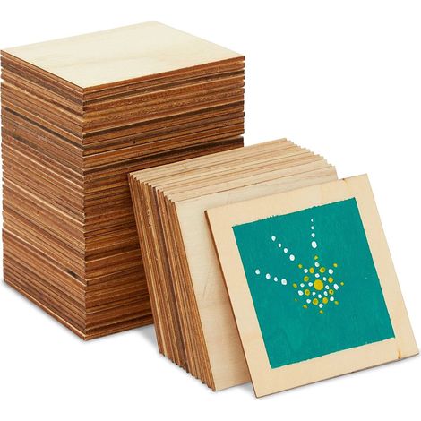 60 Plaque en bois, 3x3 pouces, surface lisse, carré en bois brut, pour bricolage, décoration intérieure (1/5)