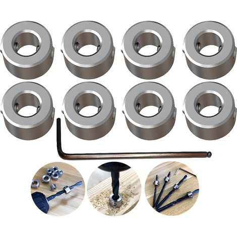 Butée de Profondeur de Foret, Butée de Profondeur Colliers Anneau Positionneur Durable Foret À Bois (ID:6mm, 8pcs), avec clé Hexagonale (1/5)