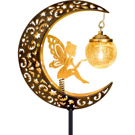 Outdoor Solar Garden Lamp, Waterproof Moon Fairy Decoration Outdoor Terrace, Warm White LED Light Crackle Glass Ball, Solar Lantern for Courtyard, Balcony, Lawn Driveway (Fairy) (1/5)