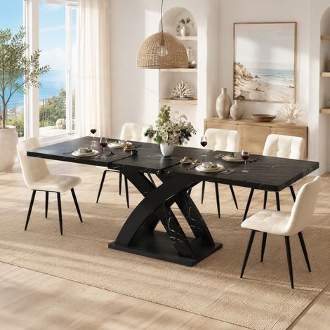 Table extensible de salle à manger 120-160 x 80 x 75 cm, en MDF et métal, noire HAVRYA (1/5)