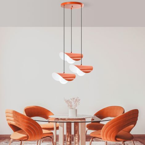 Lustre orange élégant, corps en métal, diamètre 50 cm, hauteur réglable 75-112 cm, 3 douilles E27, pour les espaces de vie modernes IP20 (1/5)
