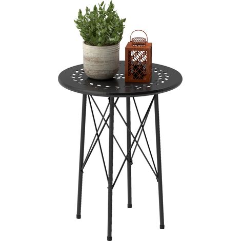 Tavolino da Giardino con Intagli a Fiori e Foglie Ø40x50 cm in Acciaio Nero (1/5)