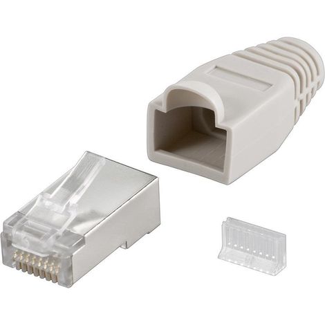 Fiche RJ45 Goobay 68746, CAT 5e STP blindée avec serre-câble, grise Goobay