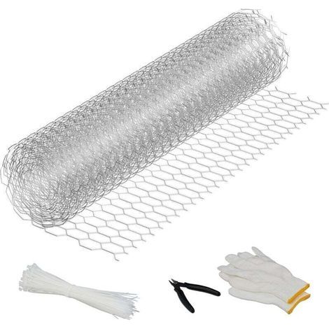 Grillage à poules, 40 cm x 5 m, mailles fines 15 x 25 mm, grillage pour clapiers et enclos à lapins, acier, argent