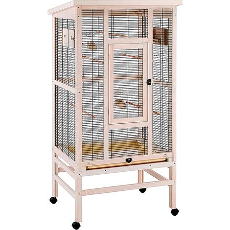 Ferplast – Volière en bois FSC pour canaris, perruches et oiseaux exotiques – Dimensions 83 x 67 x h 158,5 cm – Traitement anti-moisissure et UV – Équipée de 5 perchoirs et 2 mangeoires Brava 6