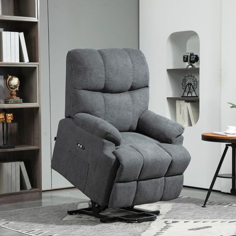 Gris foncé - Fauteuil électrique inclinable 150° détente velours avec USB, moteur, repose-pieds et poches latérales pour personnes âgées (1/4)