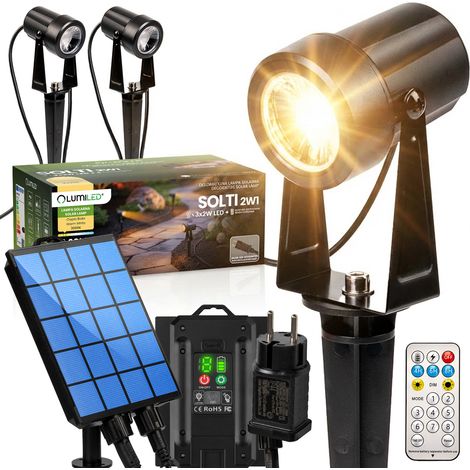 Lampada solare da giardino con 3 faretti LED 3000K da 11 m + telecomando Solti Lumined (1/5)