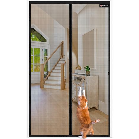 Moustiquaire ignifuge pour porte de balcon magnétique, matériau en fibre de verre, 95x220cm, moustiquaire plus résistante avec aimants pour porte de balcon, moustiquaire sans perçage, grille (1/5)