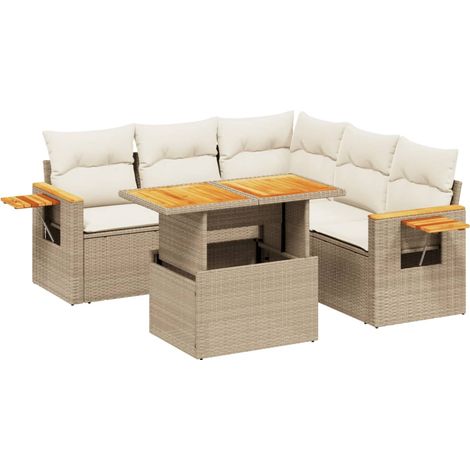 Maison Exclusive - Set Divano da Giardino 6 pz con Cuscini Beige in Polyrattan (1/3)