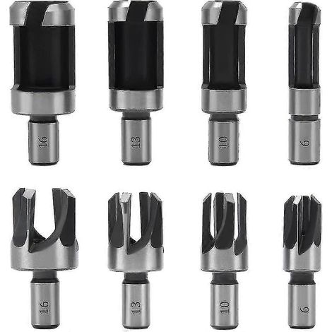 Lot de 8 forets à bouchons pour bois, diamètres 6 mm, 10 mm, 13 mm et 16 mm, en acier au carbone, pour le travail du bois. Forets à griffes et coniques. (1/5)