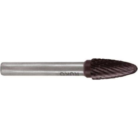 RUKO Fresa rotativa de metal duro RBF Ø 12 mm longitud de cabeza 25 mm vástago Ø 6 mm TiCN dentado KVZ 4 - 116033TC
