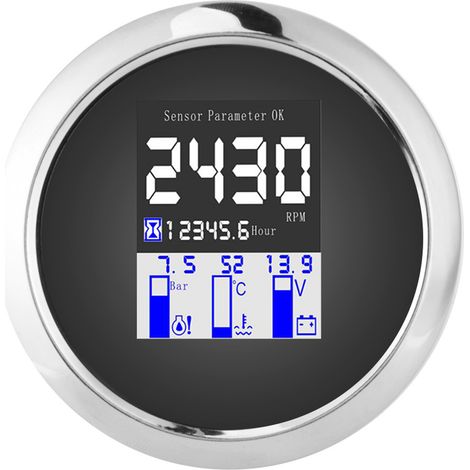 Indicatore multifunzione da 3,3 pollici RPM Pressione olio Temperatura acqua Tensione Protocollo J1939 CAN FieldBus (Nero) (1/5)