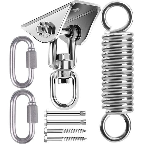 Gancio da soffitto per sedia sospesa a molla, kit di ganci di sospensione per amaca in acciaio inox con rotazione a 360°, fissaggio al soffitto fino a 450 kg per yoga, sedia sospesa, sacco da boxe (1/5)