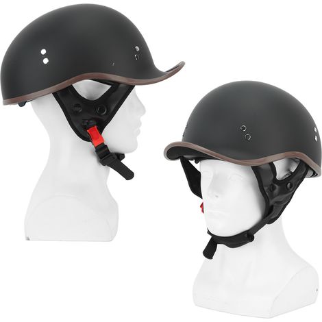 Motorrad-Halbhelm mit Sonnenblende, aus hygroskopischem und konturiertem ABS, für Damen und Herren, Warp Tail-Stil, matt schwarz, Größe L (58-59 cm). (1/4)