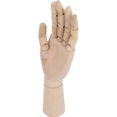 Main en bois de 30 cm (11,8 po) - Mannequin en bois antidérapant et flexible pour la présentation de bijoux, le dessin, la peinture et la décoration de bureau (gauche) (1/5)
