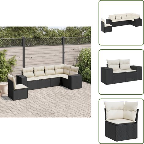 Salon de jardin 6 pcs avec coussins noir résine tressée - Salon De Jardin - Mobilier De Jardin - Salon Extérieur - Ensemble De Canapés - Canapé D'angle (1/5)