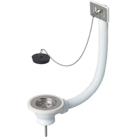 Wirquin Pro – Bonde de lavabo Ø60 mm à bouchon à chaînette – Inox – Avec trop-plein – Pour évacuation efficace (1/3)