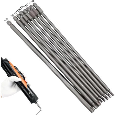 Lot de 8 embouts de tournevis Torx de 200 mm, embouts de tournevis à tige hexagonale de 6,35 mm, ensemble d'embouts Torx magnétiques T8-T40, embouts de visseuse à percussion en acier S2 (1/5)