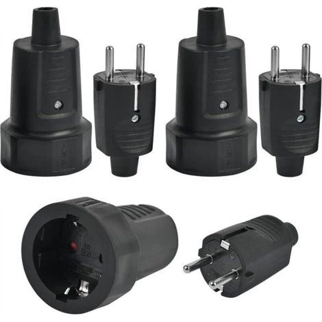 3 IP44 Male Plugs and 3 Female Sockets, 2-Pin 250V 16A Electrical Plug, IP44 Plug with Rubber, Waterproof Electrical Socket, Male and Female Plugs for Outdoor Use, for 6-10 mm Cable (1/5)