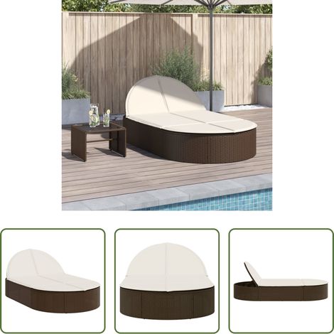 Gartenmöbel -  Doppel-Sonnenliege mit Auflagen Braun Poly Rattan