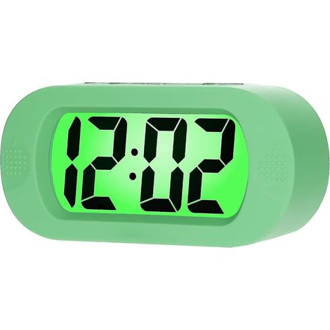 Réveil électronique, réveil avec grand écran LCD, veilleuse, fonctionne sur piles, idéal pour les voyages et comme réveil de chevet (vert) (1/5)