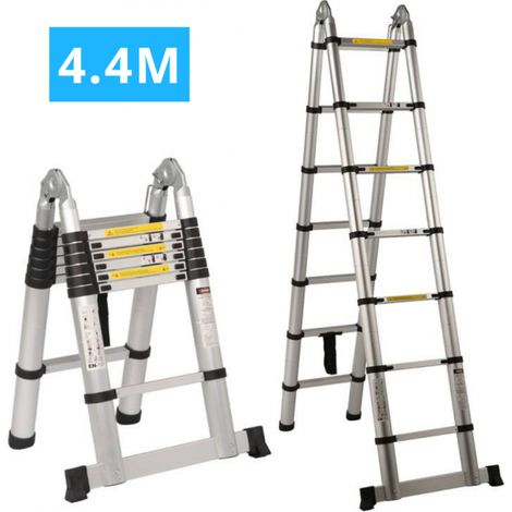 Echelle/escabeau télescopique double aluminium 2x7 marches H4.4m (2,2+2,2) - SECURY-T