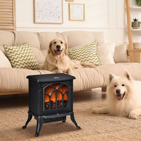 Cheminée électrique sur pied 750/1500 W, décorative avec effet flamme LED, protection surchauffe, noir, zone 15-20 m²