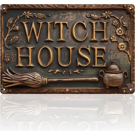 CCYKXATin sign for witch's house – Vintage metal home decor, gothic decoration, Halloween wall art sign (1/5)
