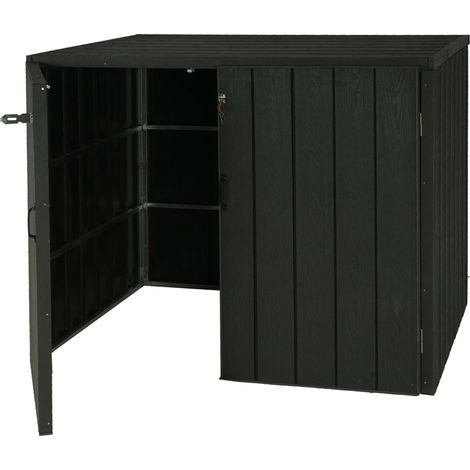 XL 2er-/4er-WPC-Mülltonnenverkleidung HHG-032, Premium Mülltonnenbox, Metall Holzoptik, erweiterbar anthrazit