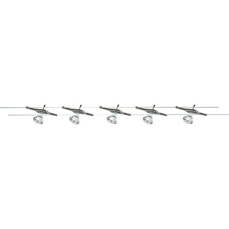 Plafoniera Contemp Cavo Acciaio Cromo Policarbonato Argento 5 Luci Gu5.3 5X5W (1/4)